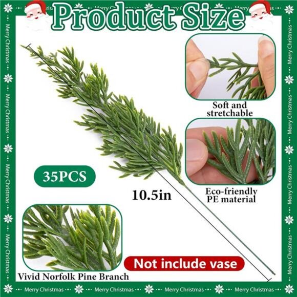 45 Pcs Christmas Artificial Pine Branches with Red Berry Stems- 10.5" - Picture 2 of 7